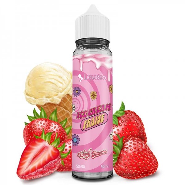 E-liquide Ice Cream Fraise 50 ml Wpuff Flavors by Liquideo, flacon grand format saveurs glace à la fraise et fraîcheur gourmande.
