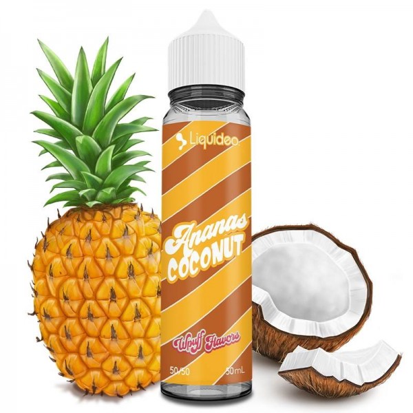 E-liquide Ananas Coconut 50 ml Wpuff Flavors by Liquideo, flacon grand format saveurs ananas et noix de coco.