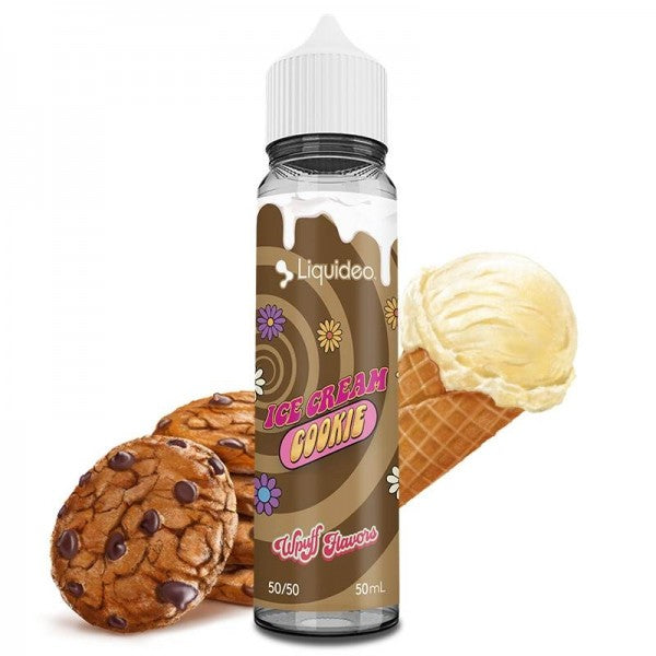 E-liquide Ice Cream Cookie 50 ml Wpuff Flavors by Liquideo, flacon grand format saveurs glace à la vanille et biscuit cookie.