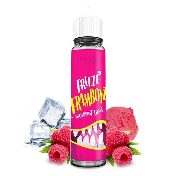 E-liquide Freeze Framboyz 50 ml Liquideo, flacon grand format saveurs framboise, fruits rouges et fraîcheur intense.