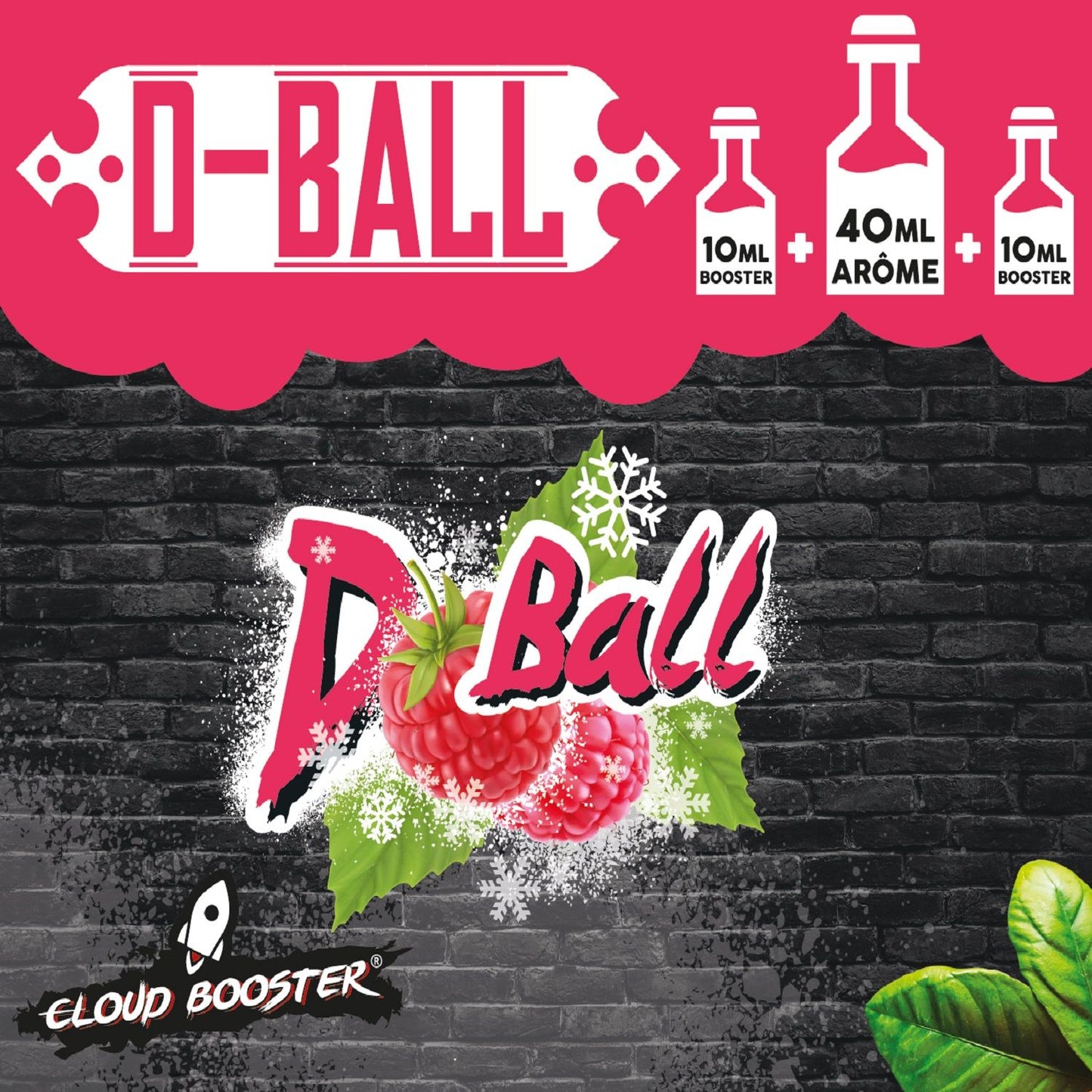 D-Ball 60 ml - Cloud Booster. A raspberry flavor with a hint of freshness.