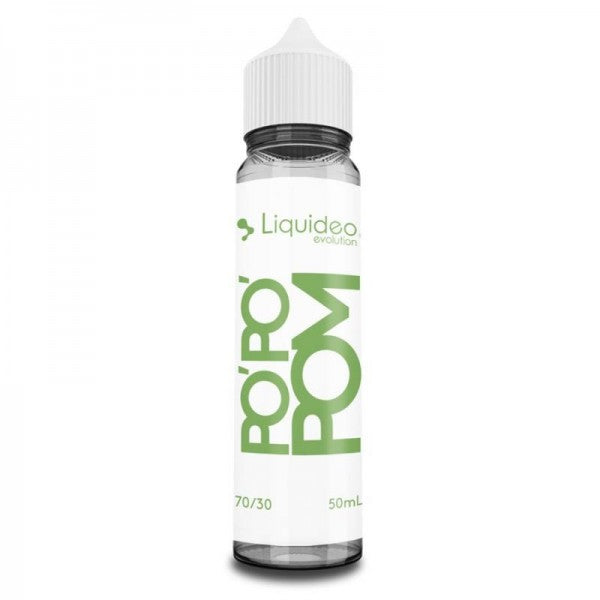 E-liquide Po'Po'Pom 50 ml Liquideo, flacon grand format saveurs pomme, poire et notes fruitées.