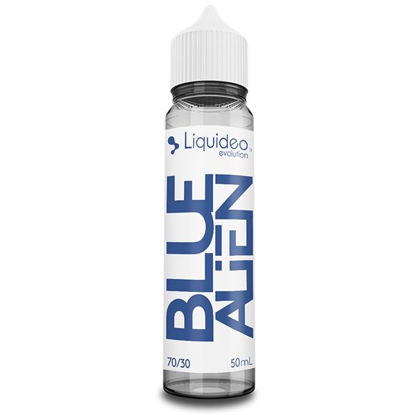 E-liquide Blue Alien 50 ml Liquideo, flacon grand format saveurs myrtille, fruit du dragon et fraîcheur intense.