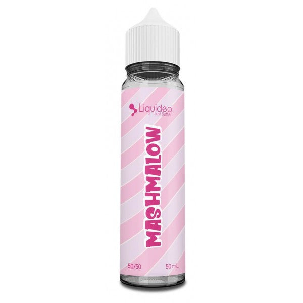 E-liquide Mashmalow 50 ml Liquideo, flacon grand format saveur guimauve moelleuse et notes gourmandes.