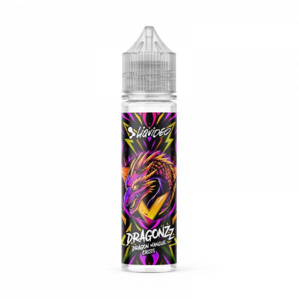 E-liquide Dragon Mangue Cassis 50 ml Dragonzz by Liquideo, flacon grand format saveurs mangue, cassis et fruit du dragon.