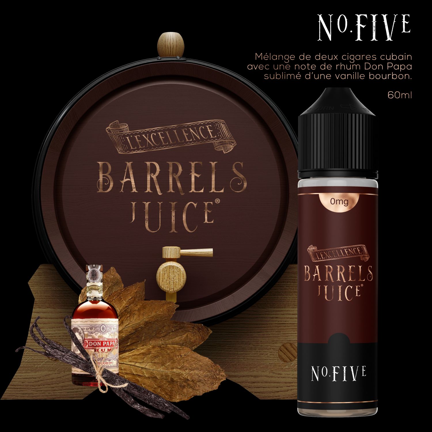 Tabac N Five 60 ml - E-liquide Cigare Rhum-Vanille DIY Jean Claude Russo Tabac N Five 60 ml - E-liquide Cigare Rhum-Vanille DIY Jean Claude Russo